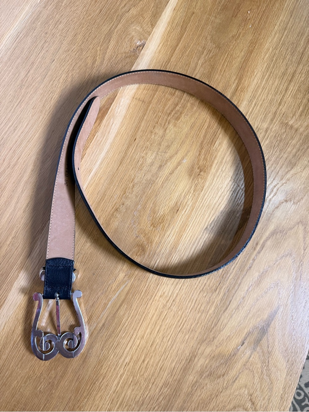 Brighton Black Leather Belt Size 36 Silver Scroll Buckle Made in USA B31423 - Picture 4 of 5